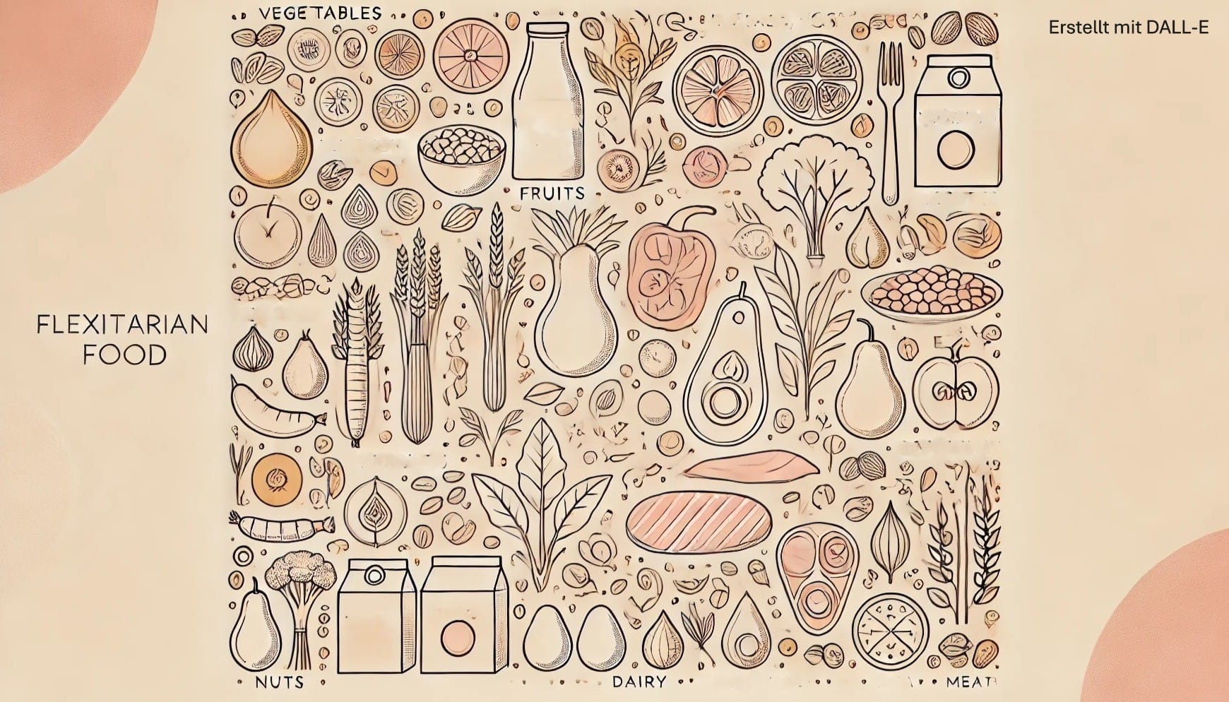 Flexitarische Ernährung mit pflanzlichen und tierischen Lebensmitteln auf einem Teller.